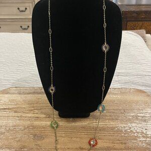 Chico’s Gold Tone Multicolored Beaded Long Statement Necklace